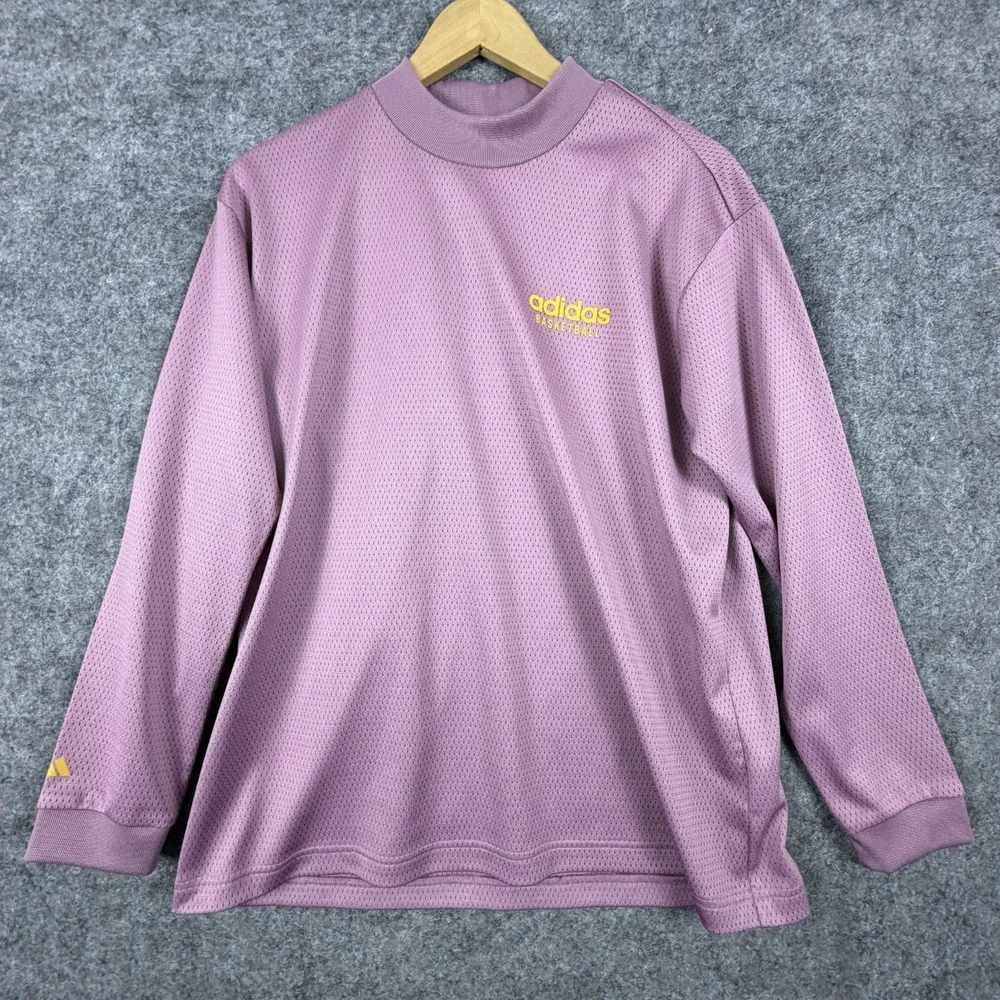 Adidas Basketball Shirt Small Purple Mesh Performance Long Sleeve Mock Neck